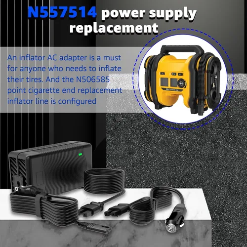 Vista 2 de Cargador N557514 y cable inflador N506585 para inflador de neumáticos inalámbrico DeWalt 20V MAX, repuesto para fuente de alimentación de compresor