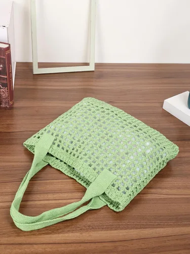 Vista 5 de ENBEI Bolsos grandes de playa para mujer, bolsos de hombro, bolso de punto, bolso de mano estético para playa de ganchillo, lindo bolso de mano