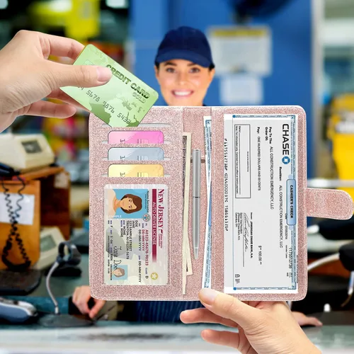 Vista 7 de Funda para chequera edición 2021 - Funda de cuero estándar para chequera con cierre magnético MCmolis Check Book Cover Holder Wallet para mujer