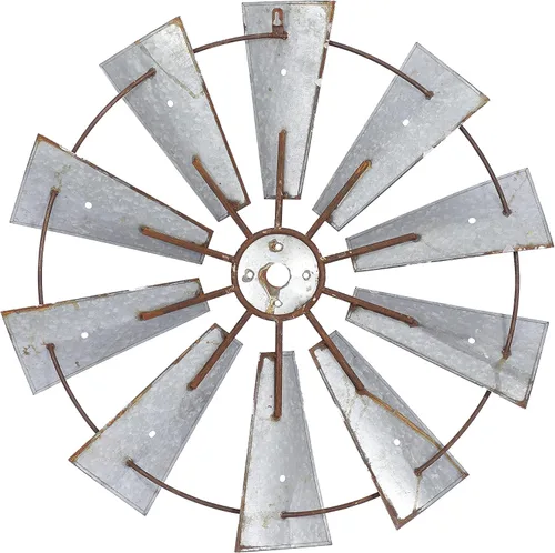 Vista 7 de Deco 79 Molino de viento de metal para decoración de pared para interiores y exteriores, escultura de pared 30 x 2 x 30 pulgadas, marrón