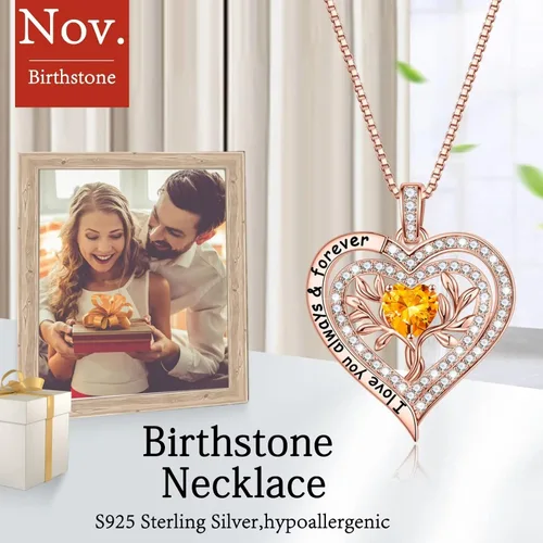 Vista 6 de Iefil Regalos de árbol de la vida para mujer, plata de ley 925, collar de piedra natal del árbol de la vida, regalo de aniversario, día de San