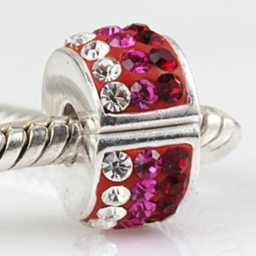 Vista 3 de Colgantes de clip de plata de ley 925 con cierre de clip, cuentas de cristal para pulseras Pandoar (rojo)