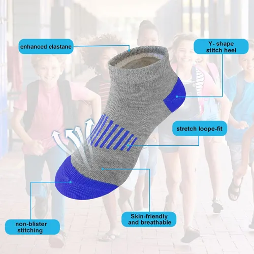 Vista 3 de 12 pares de calcetines de algodón atléticos para niños, calcetines de algodón medio acolchados de corte bajo