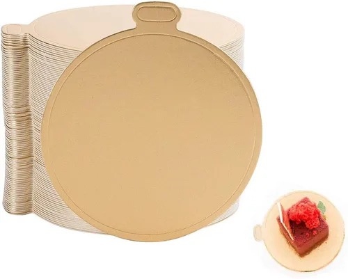Vista 6 de Paquete de 100 mini tablas de base de pastel, juego de cartón redondo y cuadrado para pastel de mousse dorado, ideal para bufé de postres, bodas