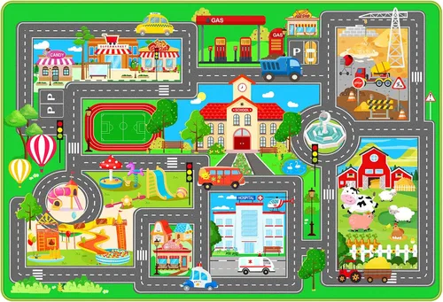 Vista 8 de Tapete de juego de automóvil para niños, alfombra para sala de juegos, alfombra de tráfico de ciudad, alfombra de juego para piso, alfombra de juego