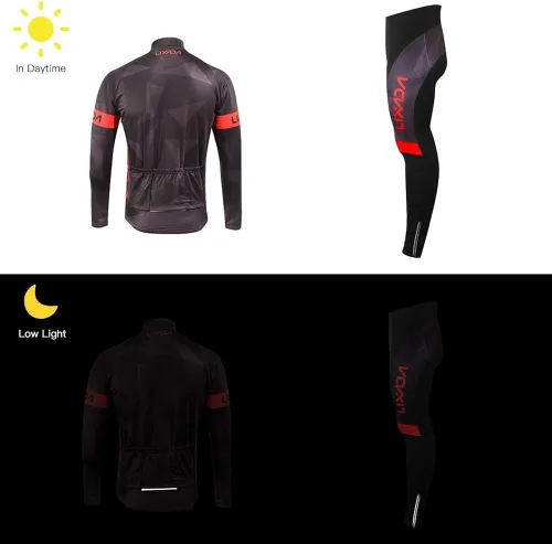 Vista 4 de Lixada Camiseta de ciclismo para hombre de forro polar térmico de manga larga para bicicleta de montaña carretera y bicicleta pantalones acolchados