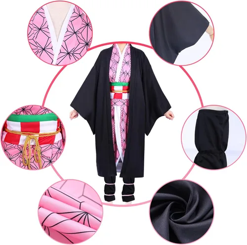 Vista 5 de Antsparty Nezuko Cosplay Costume for Kids Adult Anime Tanjiro Kimono Halloween Shinobu Zenitsu Cosplay Party