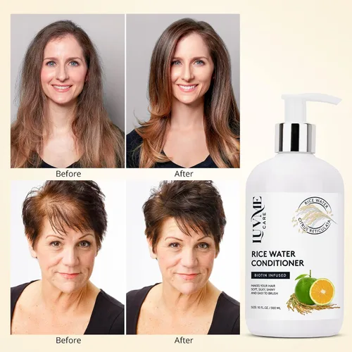 Vista 2 de Luv Me Care Acondicionador de engrosamiento del cabello con agua de arroz, con biotina, mejora la fuerza, el volumen y el brillo, acondicionador