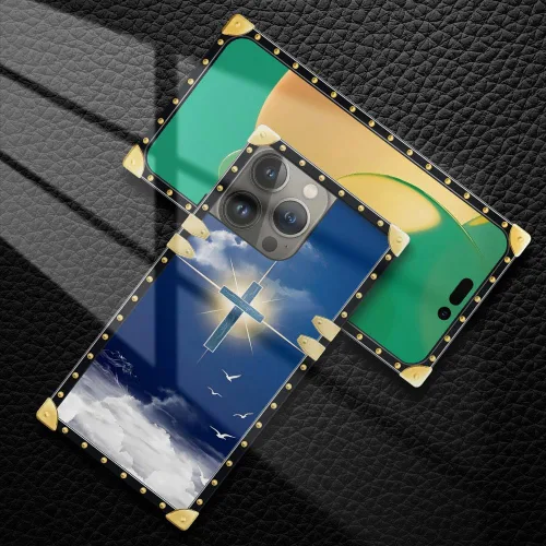 Vista 4 de Funda compatible con iPhone 15 Pro Max (6.7 pulgadas), patrón de fe cristiana de Jesús, dorado, de lujo, suave TPU duro, parte trasera
