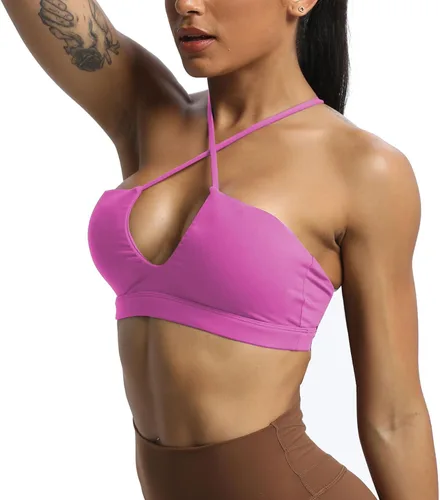 Vista 2 de Aoxjox Brasier deportivo de entrenamiento para mujer, Jamie Deep V Fitness sin espalda acolchado para entrenamiento, gimnasio, yoga