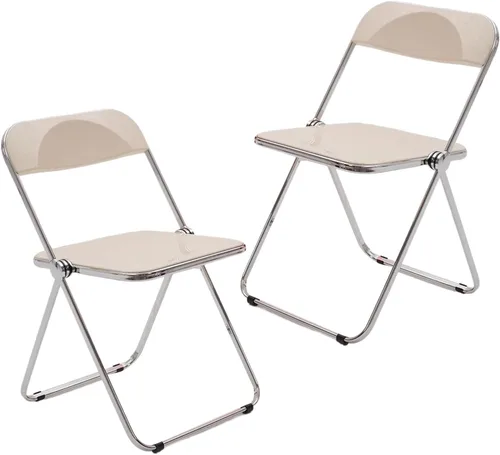 Vista 9 de 2 Pcs Stackable Folding Chair, Modern Transparent Acrylic Foldable Chair, Electroplating Frame, Party Chairs for Office Wedding Training(Black)