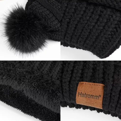 Vista 4 de Beanies Women with Pom, Winter Hats for Women with Thick Warm Fleece Lining Cold Weather, Beanie Hats for Women Knit Slouchy