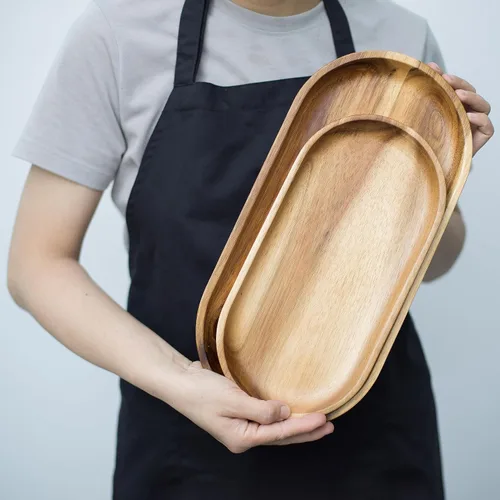 Vista 6 de VieWood Bandejas de madera de acacia, juego de 2 bandejas para servir para decoración del hogar, tabla de servir de madera para frutas, cupcakes