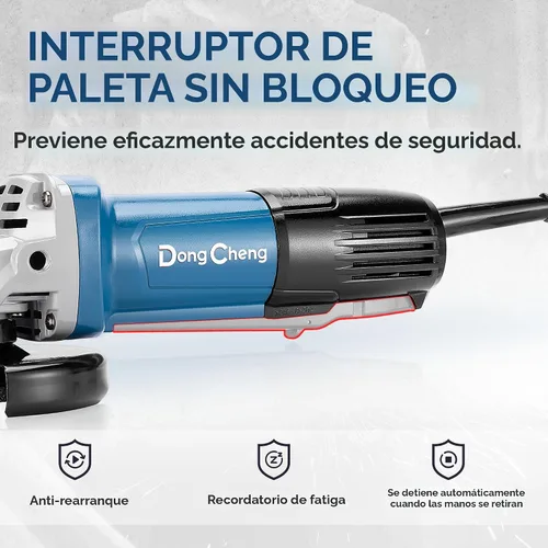 Vista 4 de DongCheng Amoladora Angular de 4-1/2 pulgadas 6.7-Amp Interruptor de Paleta 11800RPM Herramientas Eléctricas Amoladoras con Discos de Corte