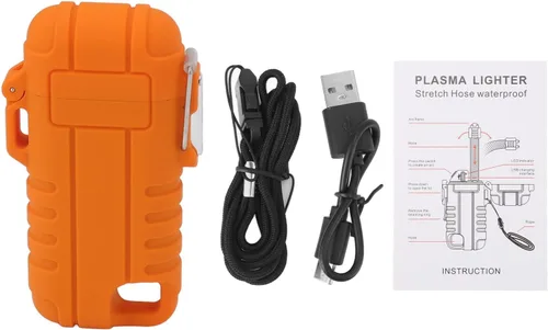 Vista 6 de Encendedor eléctrico USB portátil, reutilizable, de doble arco, recargable por USB, manguera retráctil resistente al viento, IPX7, impermeable