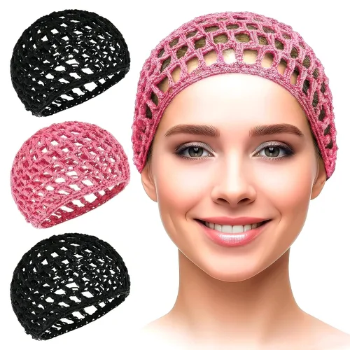 Vista 18 de KETAR 4 redes para el cabello para dormir, 5.5 x 7, gorra de malla viscosa Red para el cabello para prensa de seda; suave y cómoda para un uso