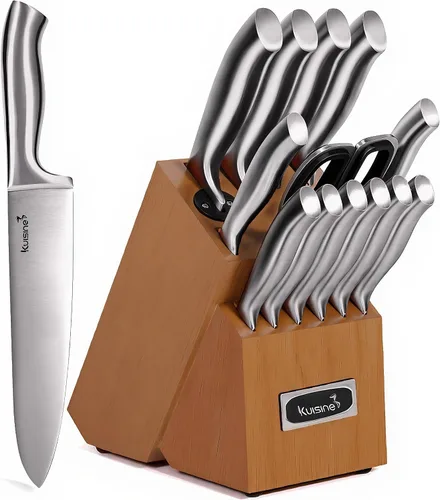 Vista 10 de Kuisine Juego de Cuchillos de Chef Afilados Mejorados con Bloque, Moldeado de Una Pieza de Acero Inoxidable de Alto Carbono Forjado, Juego de Bloque