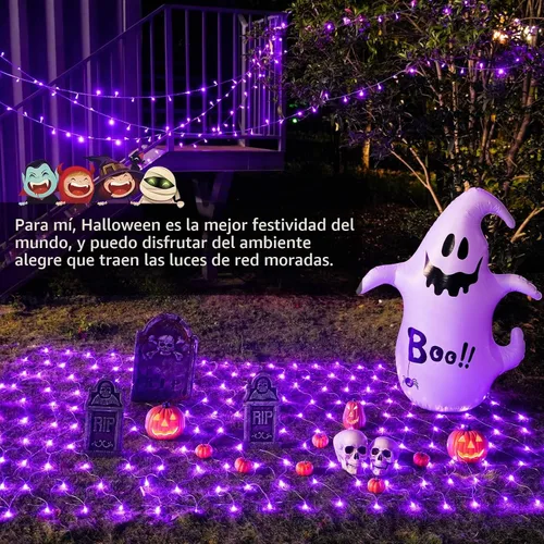 Vista 7 de JMEXSUSS 200 luces LED de red moradas para Halloween, 9.8 pies x 6.6 pies Púrpura