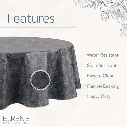 Vista 4 de Elrene Home Fashions Mesa Marble - Mantel de vinilo resistente al agua y a las manchas con reverso de franela, 60 pulgadas x 84 pulgadas, ovalado