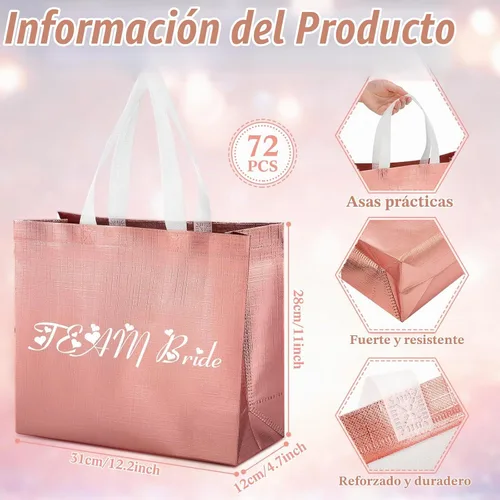 Vista 3 de Paquete de 72 bolsas de regalo reutilizables con asas, brillantes, reutilizables, bolsas de comestibles, bolsas de mano para boda, dama de honor