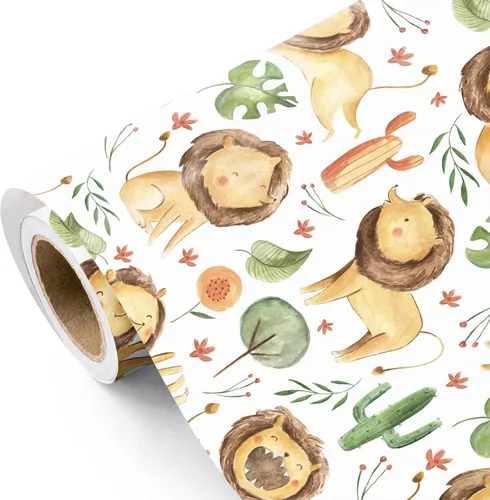 Vista 11 de WRAPAHOLIC Rollo de papel de regalo Kraft Animal - Mini Rollo - 17 pulgadas x 16.5 pies - Diseño de mono, elefante y dinosaurio lindos, perfecto
