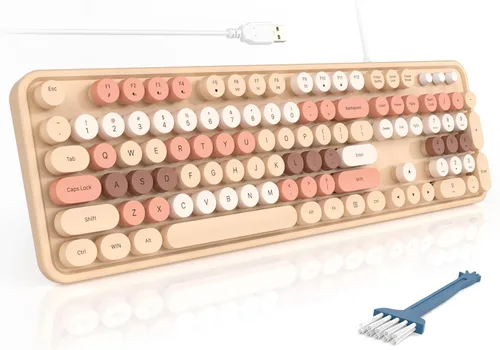 Vista 20 de MOFII Teclados de computadora con cable, teclado USB de tamaño completo Plug Play, bonito teclado estético colorido con soportes plegables