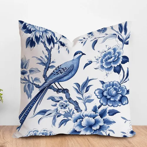 Vista 15 de ArogGeld Chinoiserie - Funda de cojín con diseño de pagoda asiática azul índigo, diseño cuadrado de flores y pagoda asiática, para oficina, silla