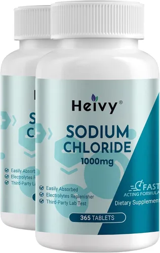 Vista 8 de Heivy Tabletas de cloruro de sodio de 1000 mg - Tabletas de sal pura, 365 tabletas, cloruro de sodio, sin OGM, equilibrio de electrolitos y soporte