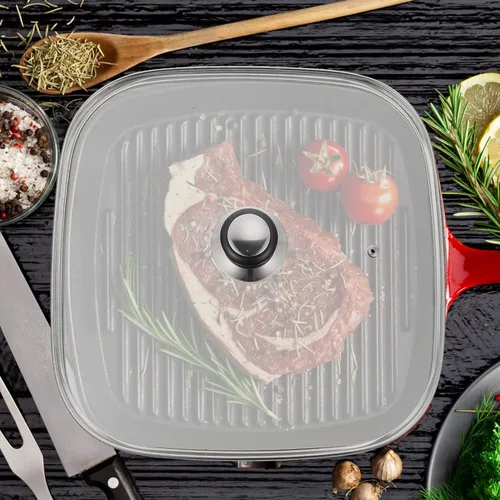 Vista 5 de UPKOCH Tapa cuadrada de vidrio templado con perilla redonda, cúpula de plancha transparente para olla, protector de cacerola, utensilios de cocina