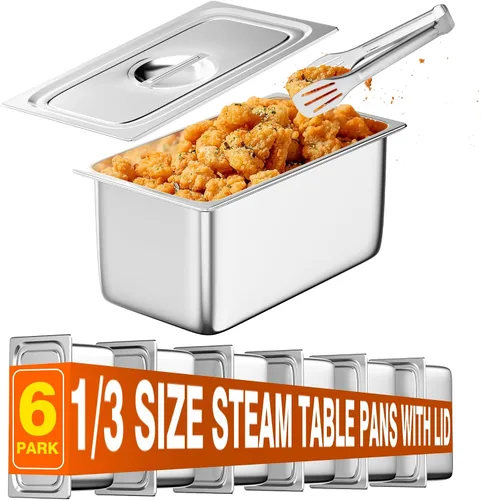 Vista 12 de WantJoin Recipientes Gastronómicos con Tapa 1/1 Tamaño Completo 4 Pulgadas de Profundidad Paquete de 3, Juegos de Bandejas de Metal de Acero