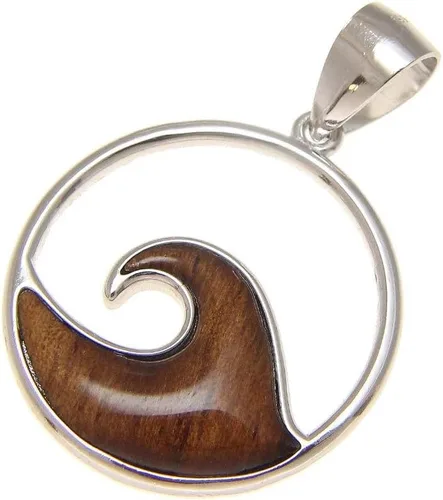 Vista 2 de Arthur's Jewelry Colgante de plata de ley 925 con forma de koa hawaiana de 0.925 in, Madera