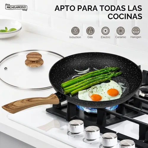 Vista 5 de MICHELANGELO Sartén antiadherente con tapa, sartenes antiadherentes de 8 pulgadas con revestimiento saludable, sartén pequeña con mango que se