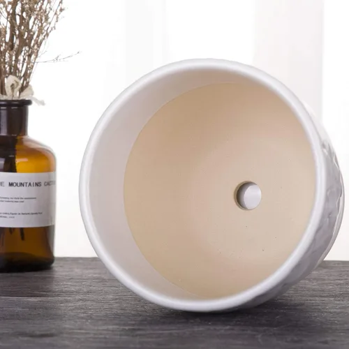 Vista 4 de VanEnjoy Macetas de cerámica de búho blanco de 6.5 pulgadas para plantas medianas, suculentas, con platillo