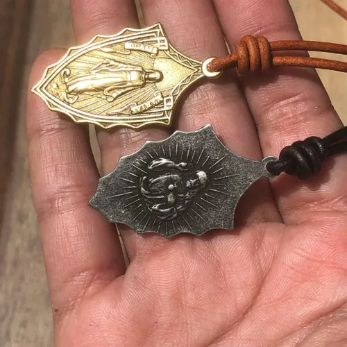 Vista 5 de Collar de medalla milagrosa de plata, medalla italiana para mujer, regalo para hombre, joyería religiosa, colgante católico, protección y gracia
