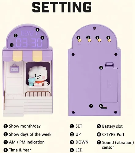 Vista 3 de BT21 Reloj de escritorio LED digital Cafe (RJ)