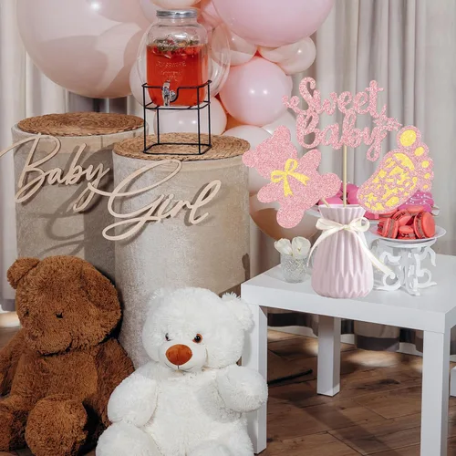 Vista 7 de 16 piezas de centros de mesa de fiesta It's A Girl para niñas, decoración de fiesta de baby shower, con purpurina de oro rosa Oh Baby Reveal
