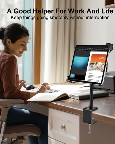 Vista 2 de Soporte antirrobo para tableta de escritorio para tableta de 9-14 pulgadas, soporte giratorio de 360° para tabletas POS con doble bloqueo