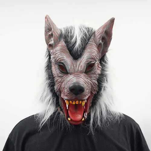 Vista 5 de EraSpooky Máscara de hombre lobo para hombre, disfraz de Halloween, máscara de látex de lobo de cabeza completa