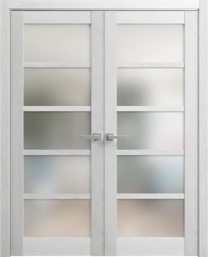 Vista 9 de Puertas dobles francesas macizas de vidrio esmerilado de 36 x 80 pulgadas Quadro 4002 ceniza de chocolate Marcos de panel sólido de madera