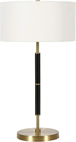 Vista 7 de Henn&Hart Lámpara de mesa moderna de 2 tonos de 25 pulgadas con pantalla de tambor de tela blanca para sala de estar, dormitorio u oficina, roble