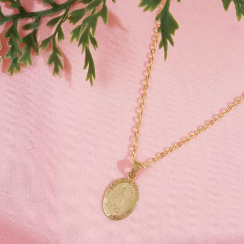 Vista 3 de PORI JEWELERS Oro amarillo de 14 quilates pequeño Virgen María Medallón religioso ovalado joyería fina regalo de bendición para mujeres niñas