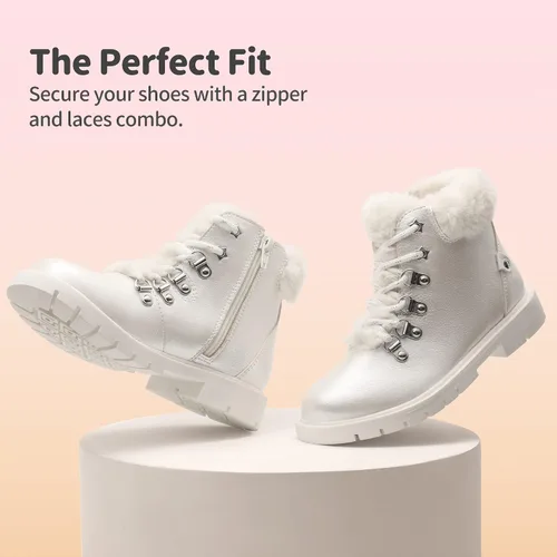 Vista 3 de DREAM PAIRS Botas de moda con cierre lateral y cordones para niñas y niños