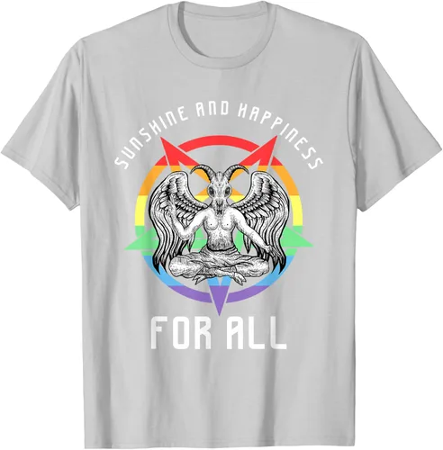 Vista 48 de Funny Sunshine and Happiness for All LGBT Gay Pride Baphomet Camiseta Negro