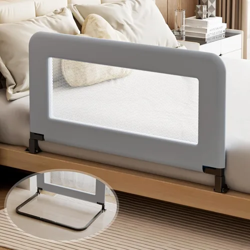 Vista 9 de Barandilla de protección para cama de niños pequeños para bebé - Barandilla de seguridad de metal resistente para camas individuales, de cuna
