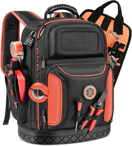 Vista 12 de Mochila para herramientas, mochila de herramientas para hombres, mochila de herramientas HVAC de construcción resistente para herramientas