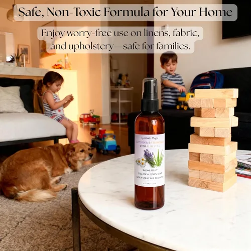 Vista 6 de Symbolic Magic Spray de aceite esencial de lavanda para habitación, espray de lino para ropa de cama, dormir, almohada, cama, aceites