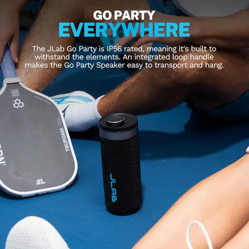 Vista 6 de JLab Go Party - Altavoz Bluetooth portátil, color negro medianoche, 10 vatios de potencia, más de 16 horas de reproducción, impermeabilización IP56