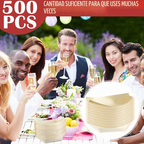 Vista 6 de Newtay 500 platos de bambú para aperitivos, bandeja de madera para servir