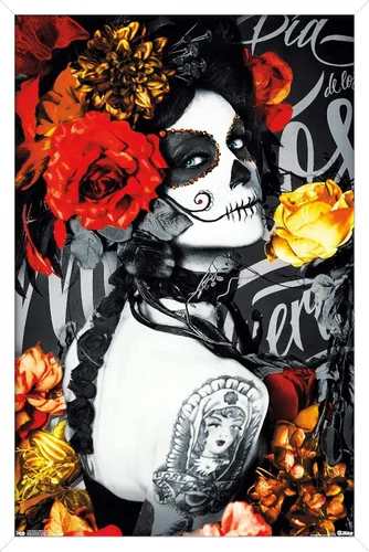 Vista 13 de Trends International Día De Los Muertos - Póster de pared de tatuaje, 22.375 x 34 pulgadas, versión enmarcada en negro Versión con marco negro