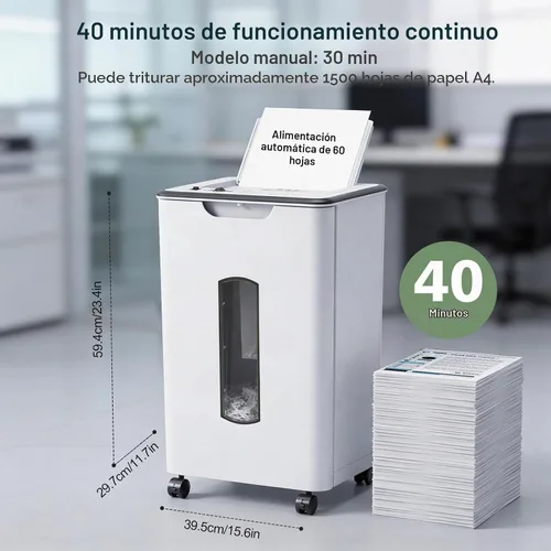 Vista 5 de Wingwise Trituradora de papel de alimentación automática de 60 hojas para blanco: 40 minutos de tiempo de ejecución